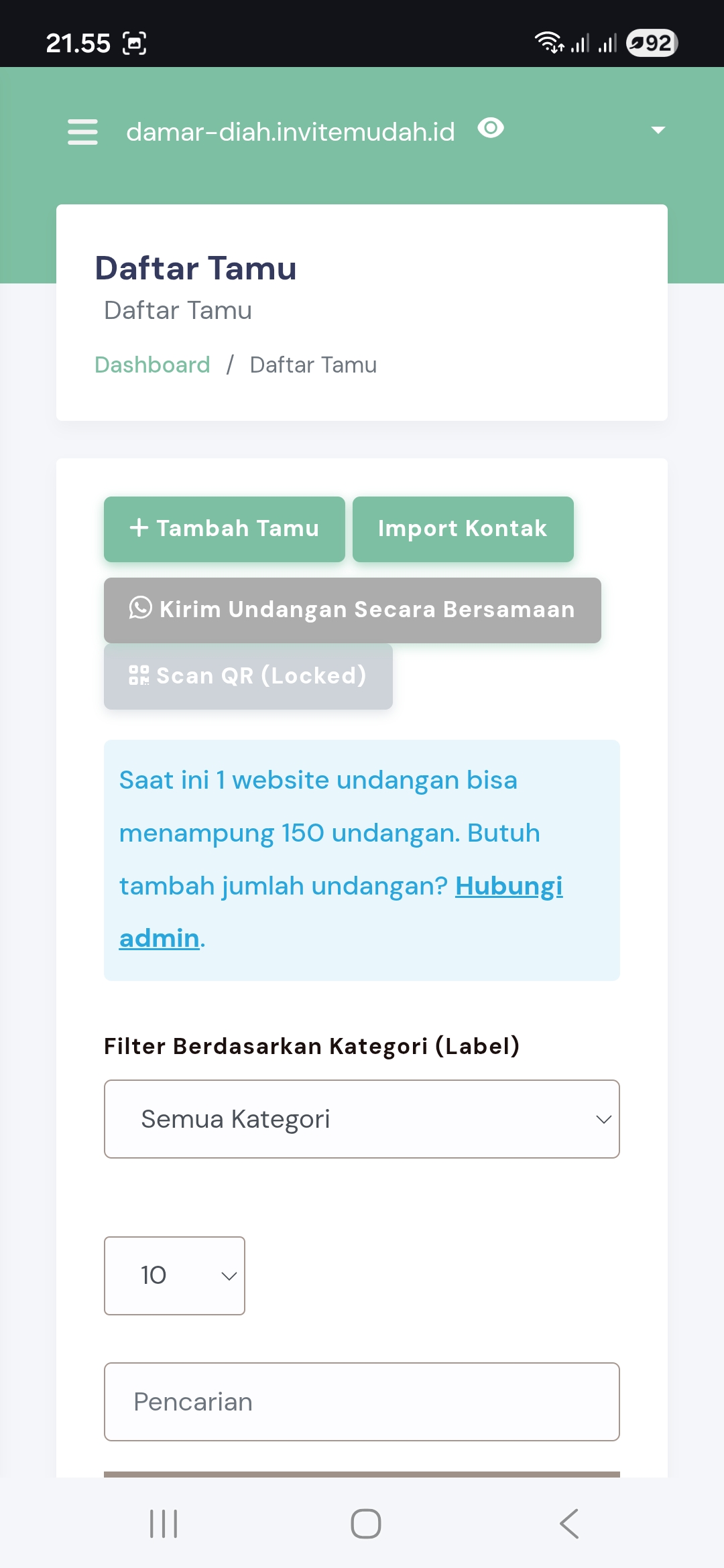Tampilan aplikasi Invitemudah pada ponsel